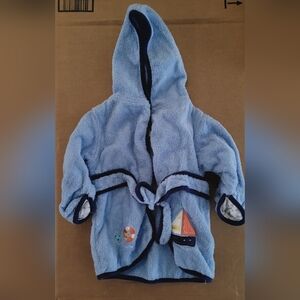 Just Born Brand Baby Bathrobe Blue Nautical Theme 0-9 Months Terrycloth Material